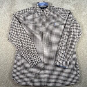 Ralph Lauren Long Sleeve Button Up Shirt Mens Large Brown Cotton Stretch Plaid